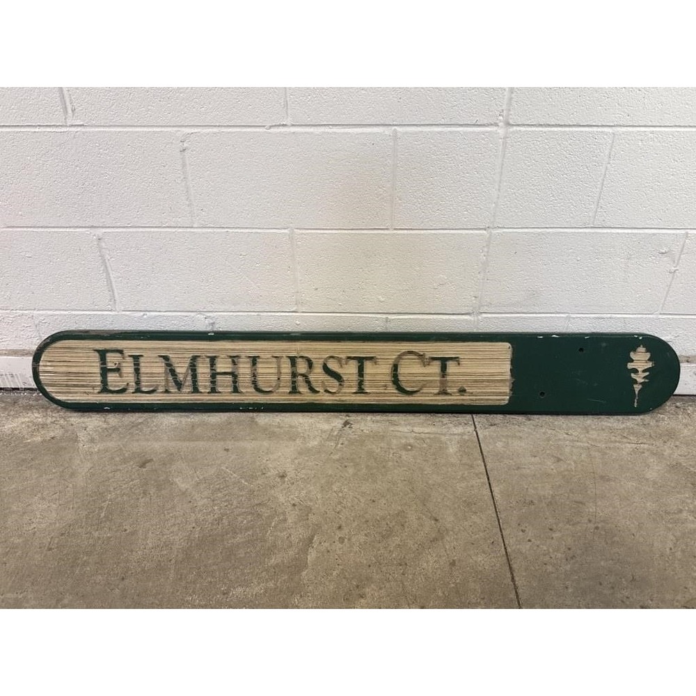 Vintage Wooden Street Sign Elmhurst Ct Hand Painted Green Architectural